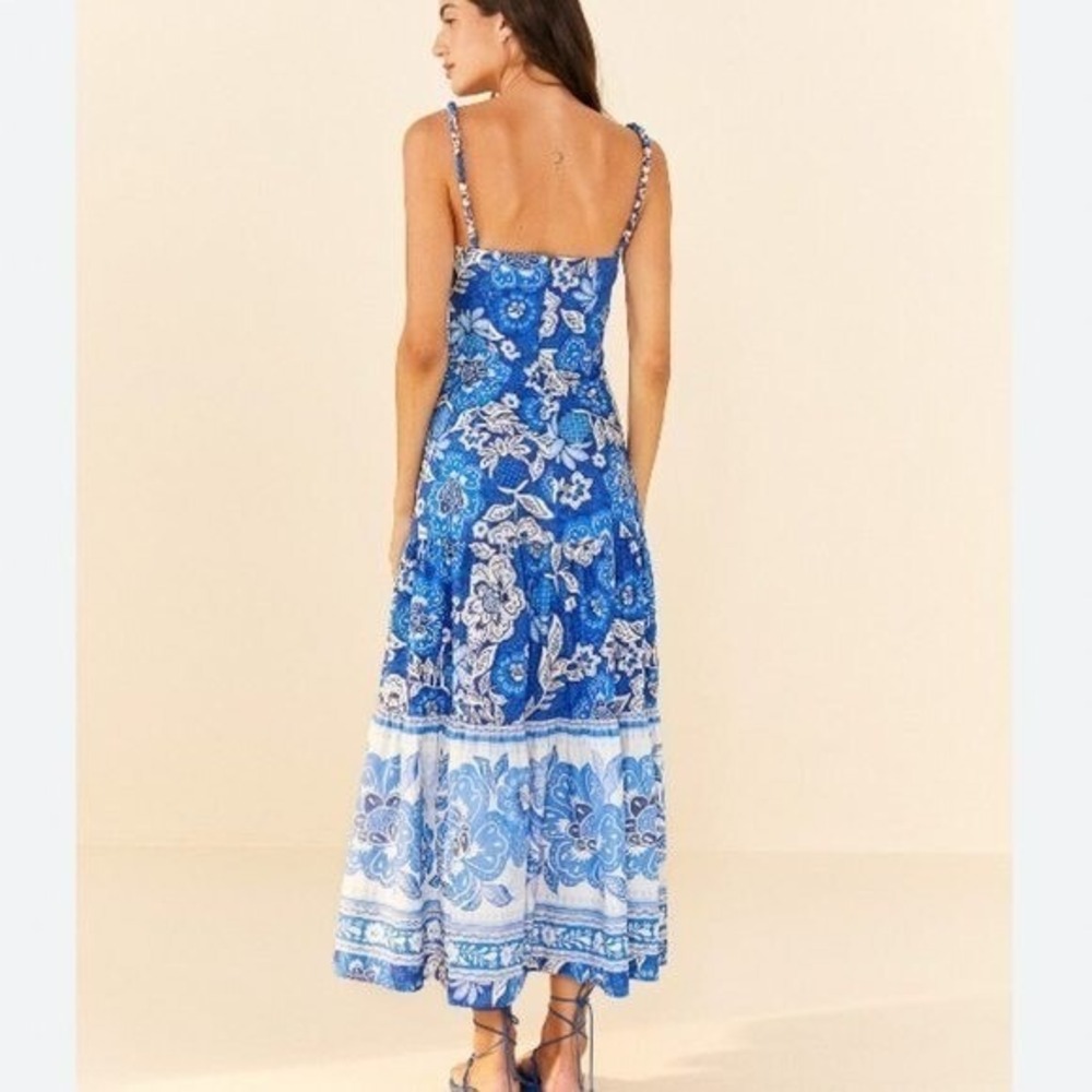 Farm Rio Blue Full Of Flowers Organic Cotton Midi Dress Garden Party | Size XL - Picture 2 of 5